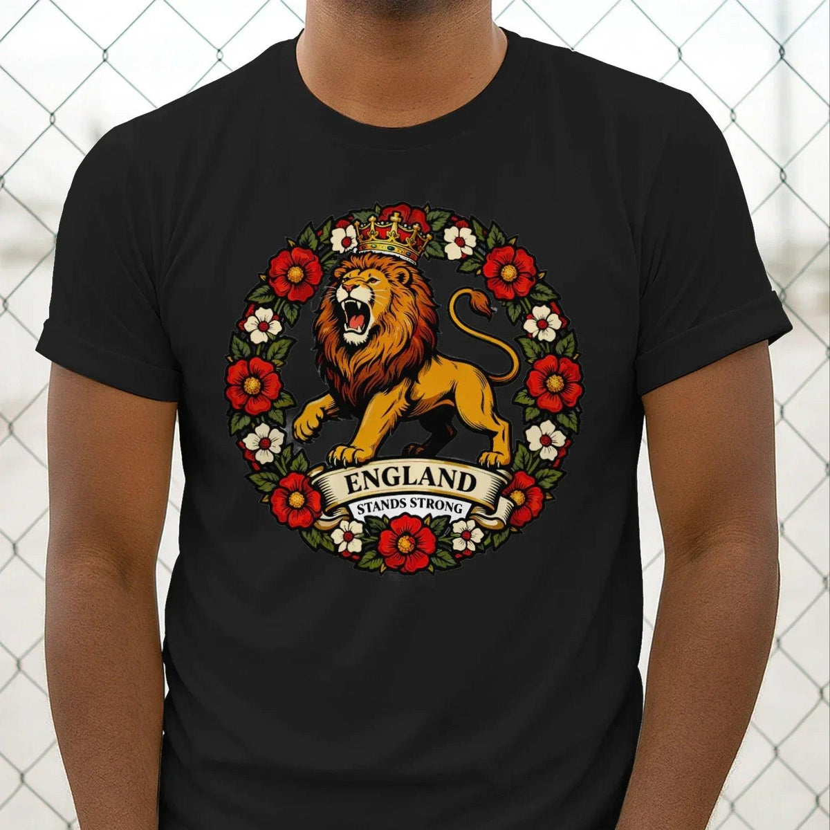 English Lion T-Shirt - Rampant Wreath Crew Tee, Unisex - Celtic Wolfwear