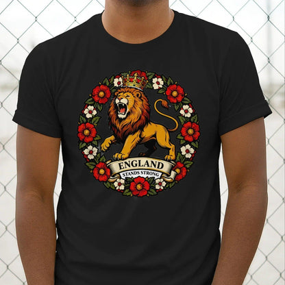 English Lion T-Shirt - Rampant Wreath Crew Tee, Unisex - Celtic Wolfwear
