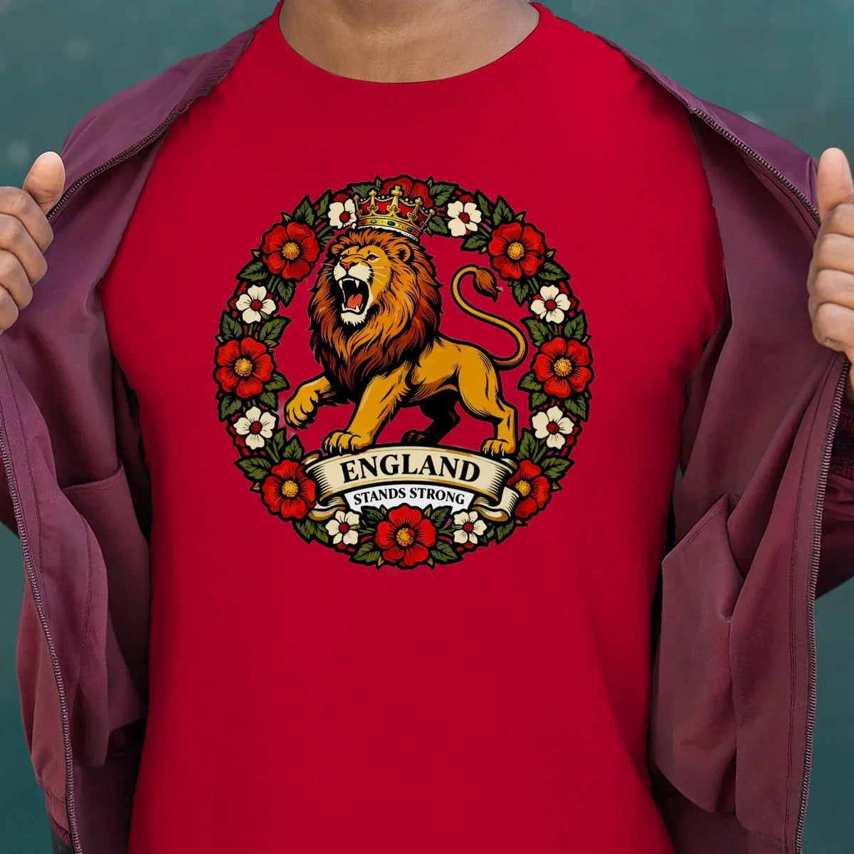English Lion T-Shirt - Rampant Wreath Crew Tee, Unisex - Celtic Wolfwear