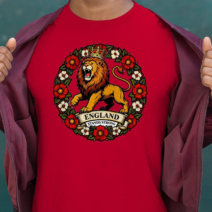 English Lion T-Shirt - Rampant Wreath Crew Tee, Unisex - Celtic Wolfwear