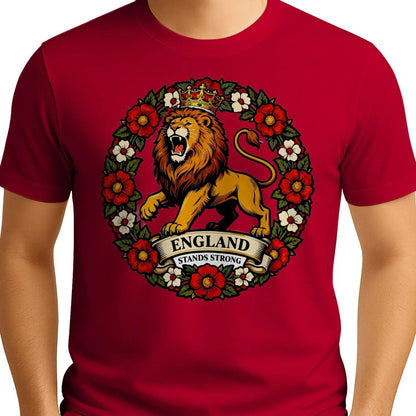English Lion T-Shirt - Rampant Wreath Crew Tee, Unisex - Celtic Wolfwear