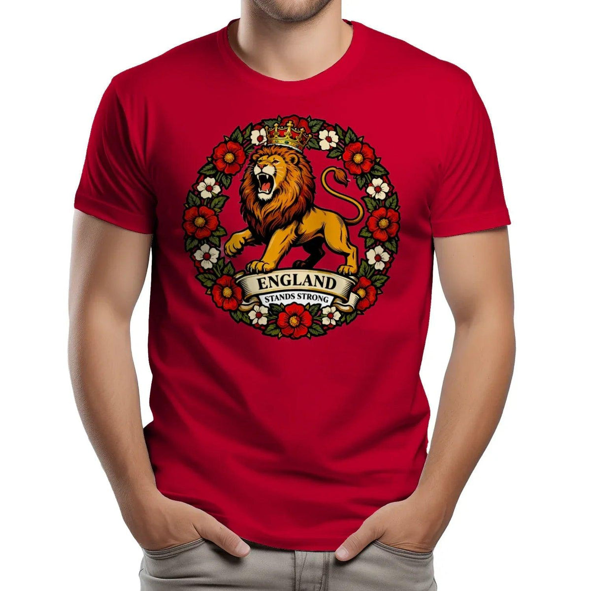 English Lion T-Shirt - Rampant Wreath Crew Tee, Unisex - Celtic Wolfwear