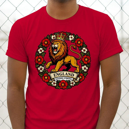 English Lion T-Shirt - Rampant Wreath Crew Tee, Unisex - Celtic Wolfwear