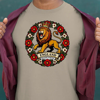 English Lion T-Shirt - Rampant Wreath Crew Tee, Unisex - Celtic Wolfwear