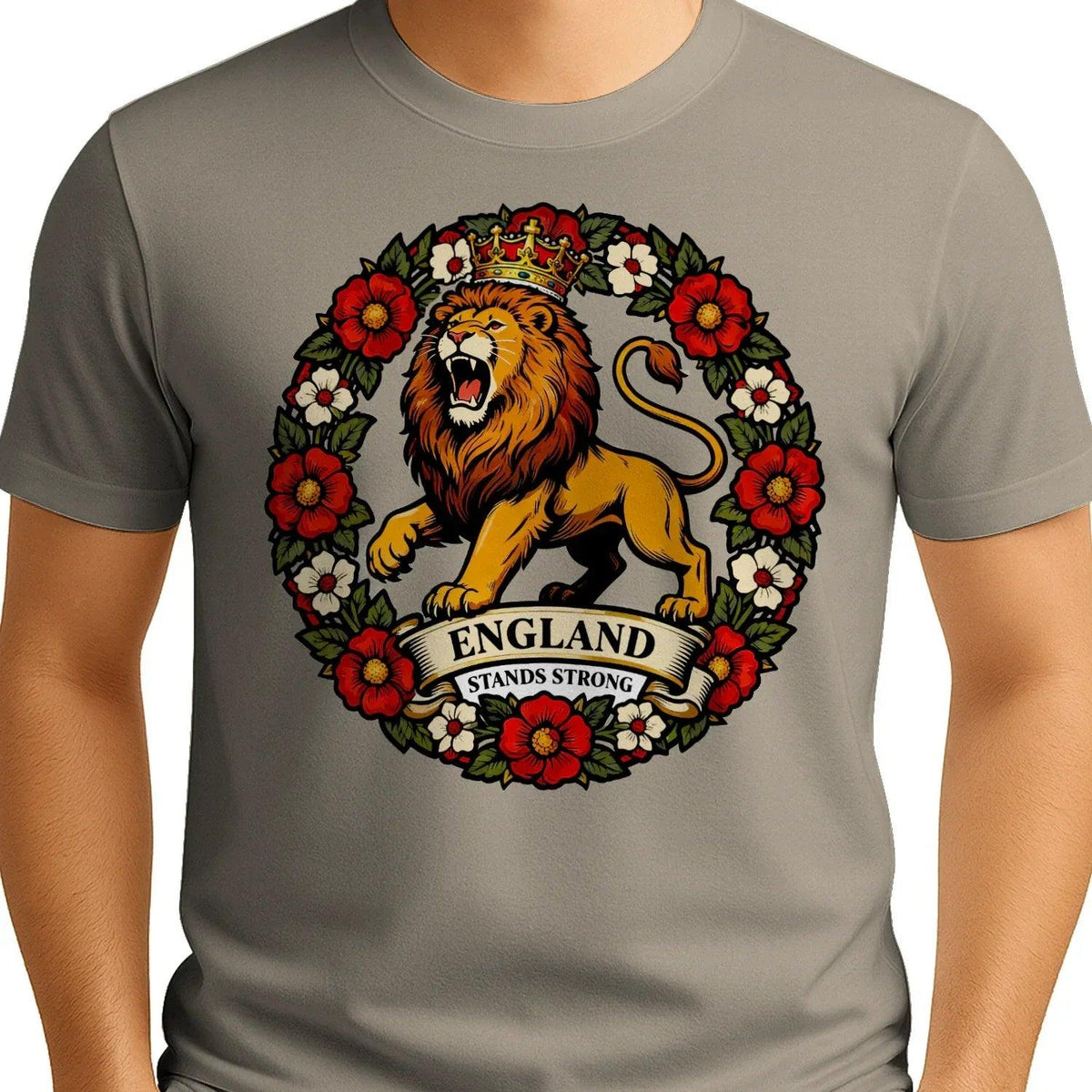 English Lion T-Shirt - Rampant Wreath Crew Tee, Unisex - Celtic Wolfwear