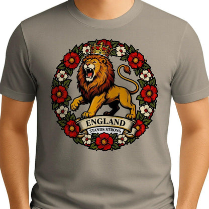 English Lion T-Shirt - Rampant Wreath Crew Tee, Unisex - Celtic Wolfwear
