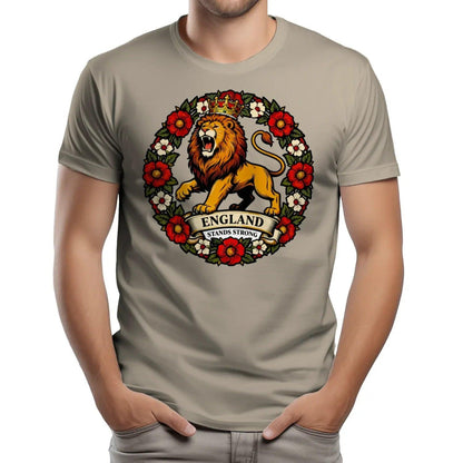 English Lion T-Shirt - Rampant Wreath Crew Tee, Unisex - Celtic Wolfwear
