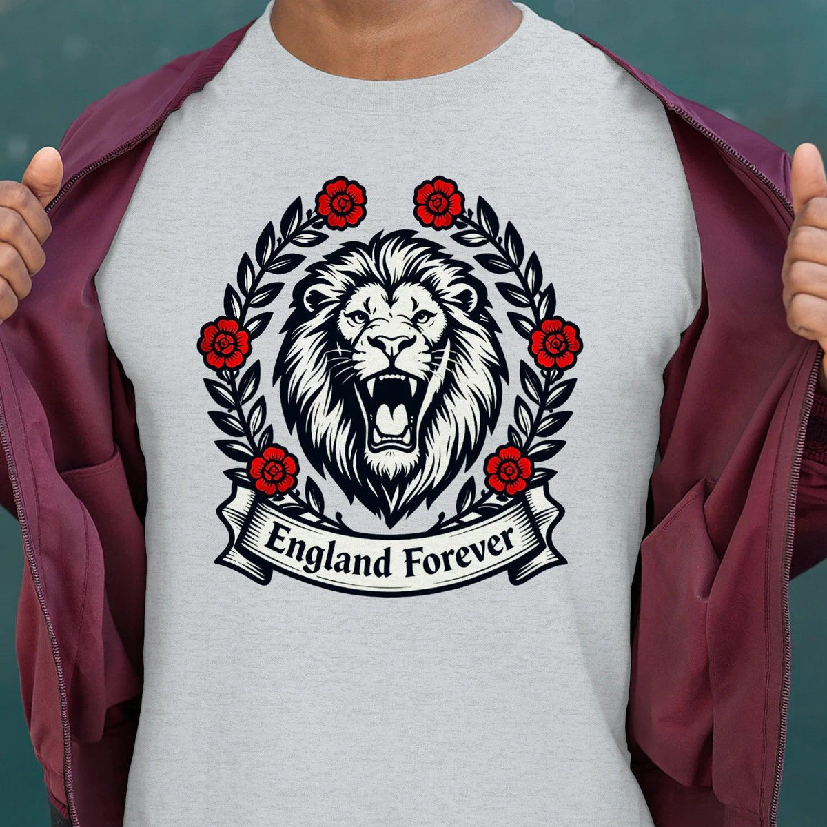 English Lion T-Shirt - Roaring Tee UK Unisex Streetwear - Celtic Wolfwear