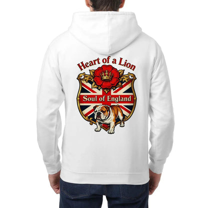 English Lion Zip Hoodie - Heart of a Soul Unisex Streetwear - Celtic Wolfwear