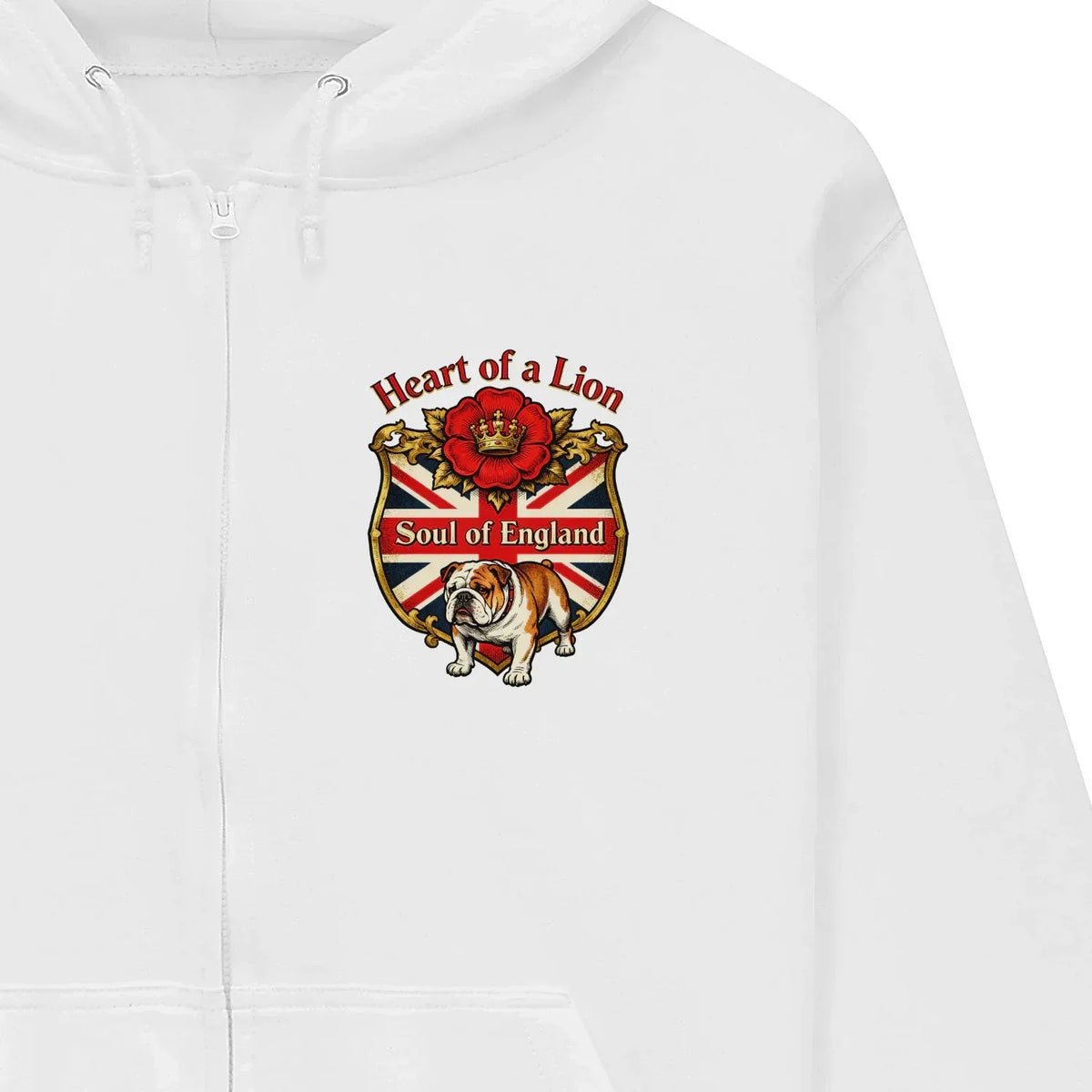 English Lion Zip Hoodie - Heart of a Soul Unisex Streetwear - Celtic Wolfwear