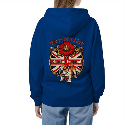 English Lion Zip Hoodie - Heart of a Soul Unisex Streetwear - Celtic Wolfwear