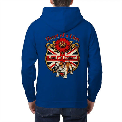 English Lion Zip Hoodie - Heart of a Soul Unisex Streetwear - Celtic Wolfwear