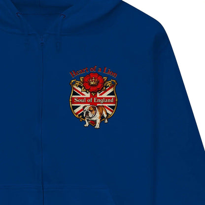 English Lion Zip Hoodie - Heart of a Soul Unisex Streetwear - Celtic Wolfwear