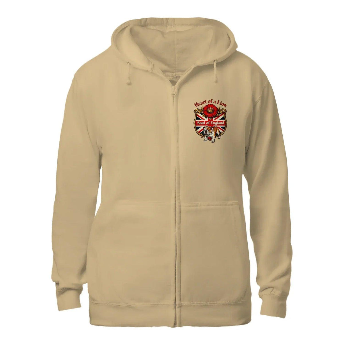English Lion Zip Hoodie - Heart of a Soul Unisex Streetwear - Celtic Wolfwear