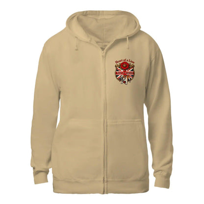 English Lion Zip Hoodie - Heart of a Soul Unisex Streetwear - Celtic Wolfwear