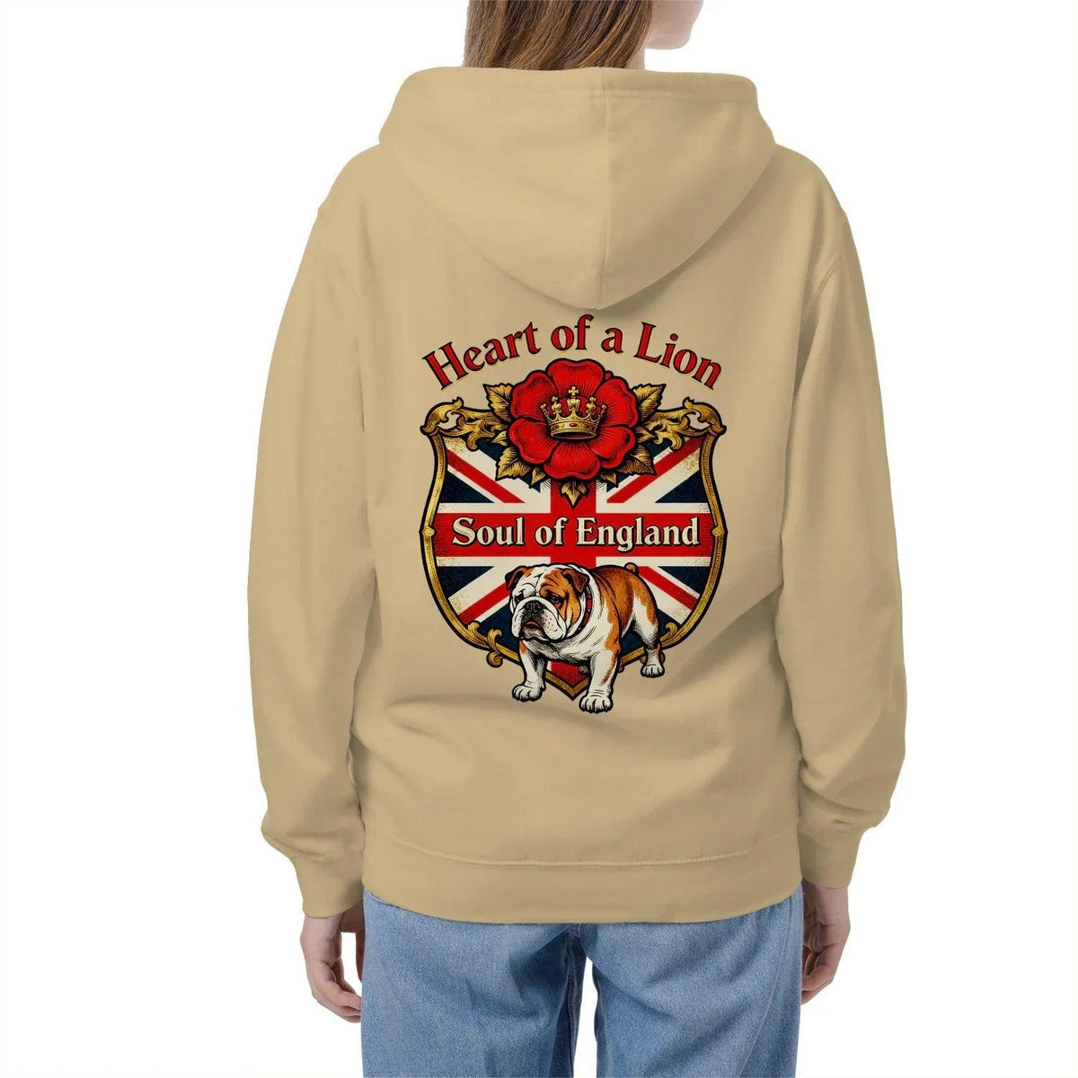 English Lion Zip Hoodie - Heart of a Soul Unisex Streetwear - Celtic Wolfwear