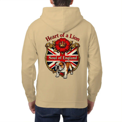 English Lion Zip Hoodie - Heart of a Soul Unisex Streetwear - Celtic Wolfwear
