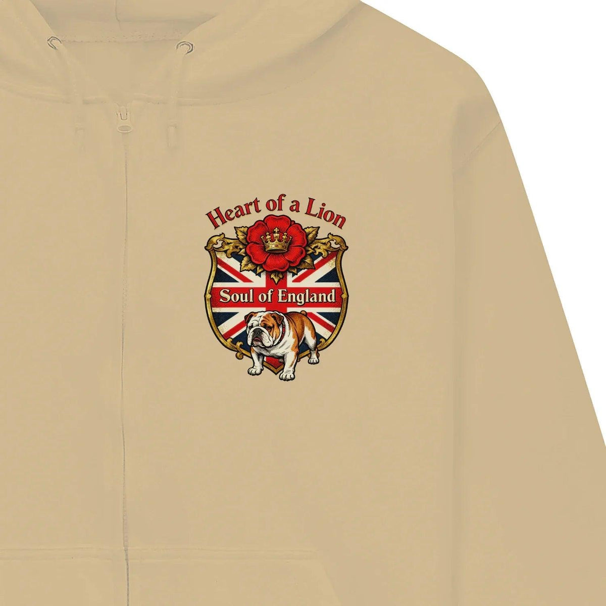 English Lion Zip Hoodie - Heart of a Soul Unisex Streetwear - Celtic Wolfwear