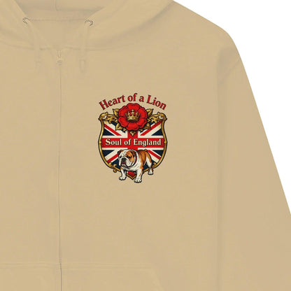 English Lion Zip Hoodie - Heart of a Soul Unisex Streetwear - Celtic Wolfwear