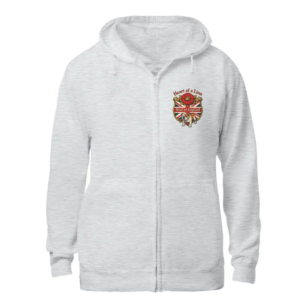 English Lion Zip Hoodie - Heart of a Soul Unisex Streetwear - Celtic Wolfwear