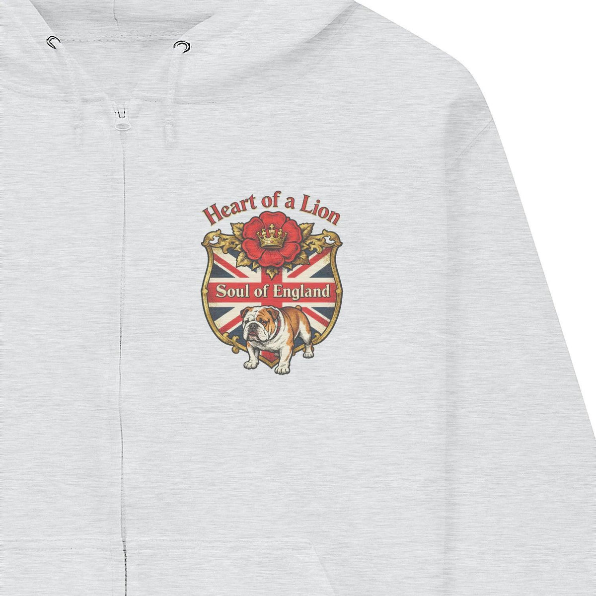English Lion Zip Hoodie - Heart of a Soul Unisex Streetwear - Celtic Wolfwear