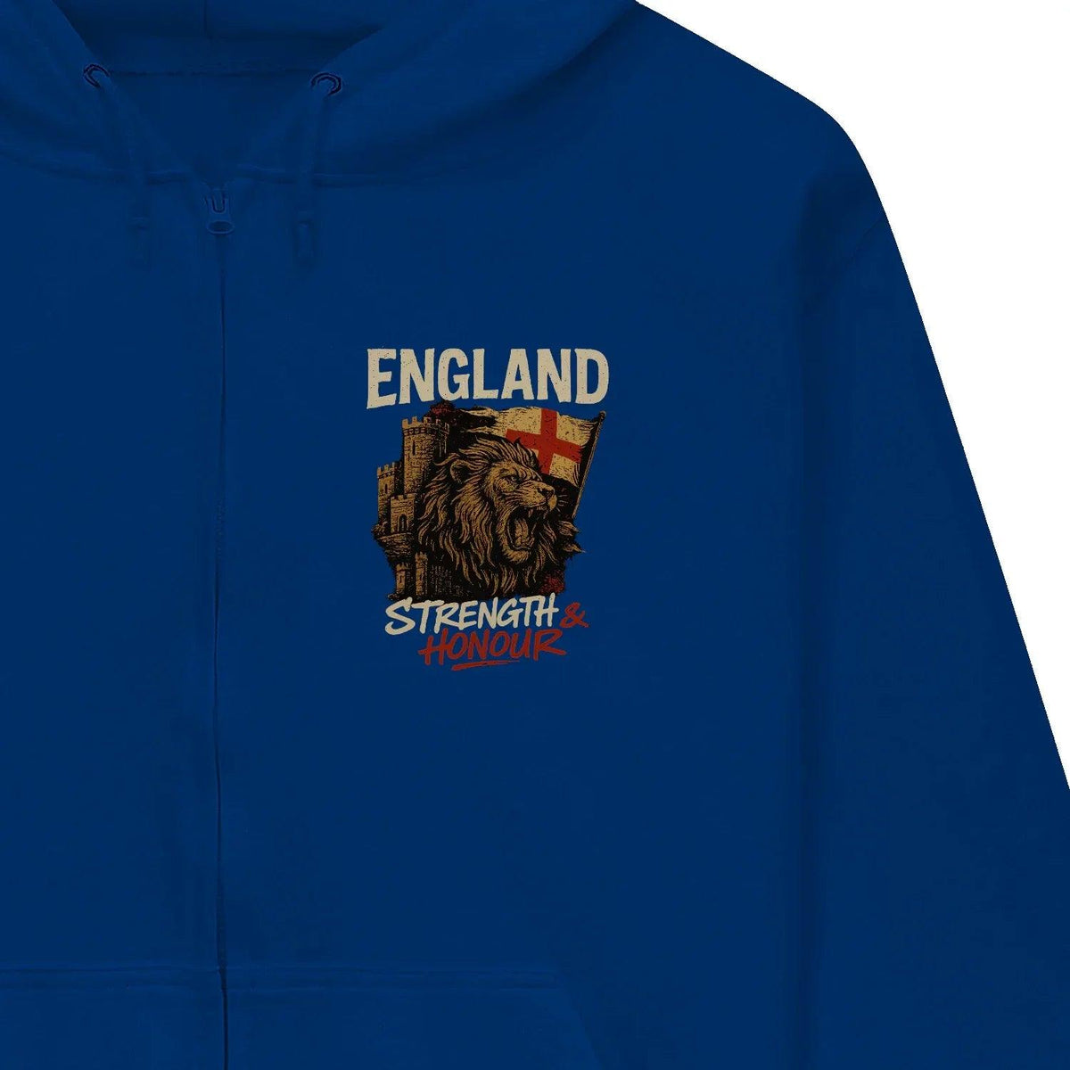 English Lion Zip Hoodie - Strength, Heritage Streetwear - Celtic Wolfwear