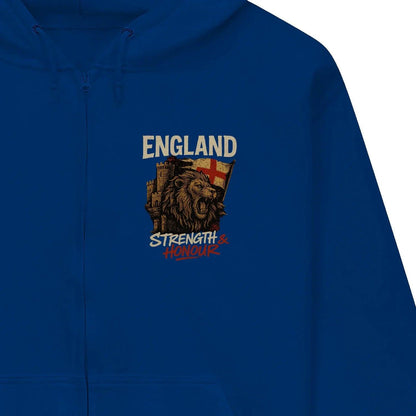 English Lion Zip Hoodie - Strength, Heritage Streetwear - Celtic Wolfwear