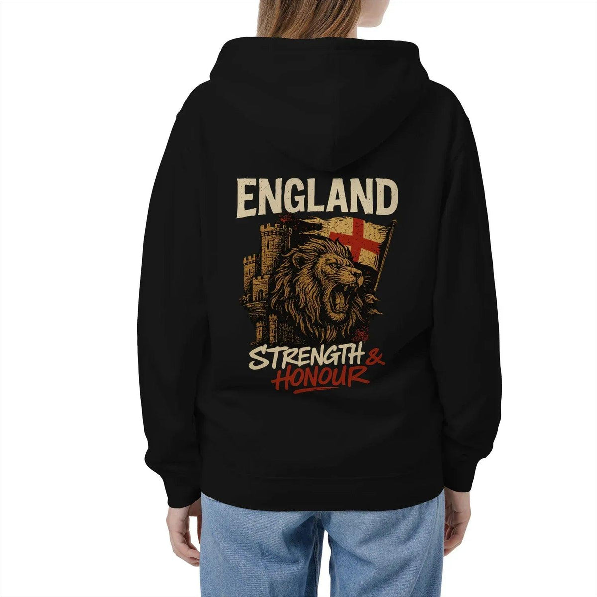 English Lion Zip Hoodie - Strength, Heritage Streetwear - Celtic Wolfwear