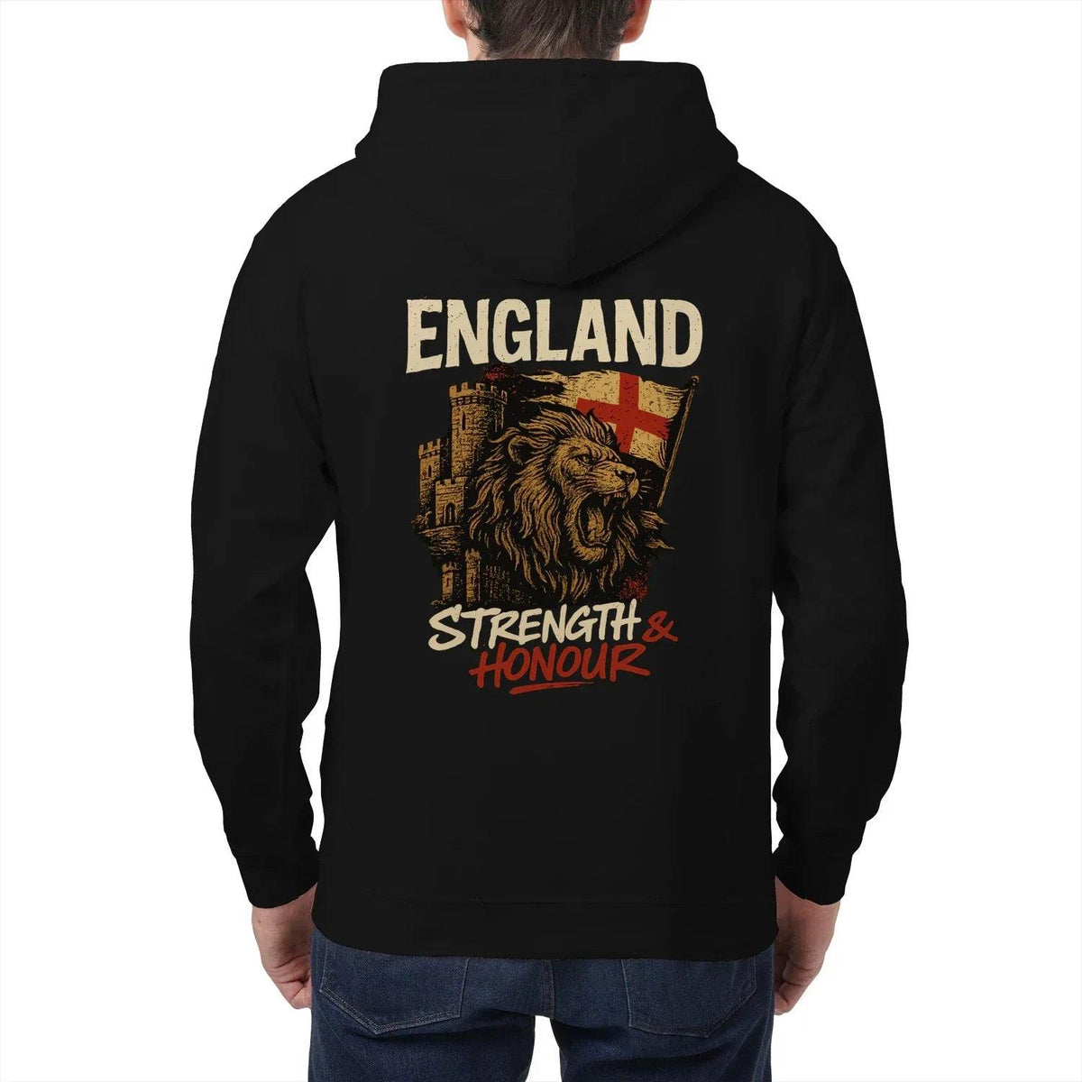 English Lion Zip Hoodie - Strength, Heritage Streetwear - Celtic Wolfwear