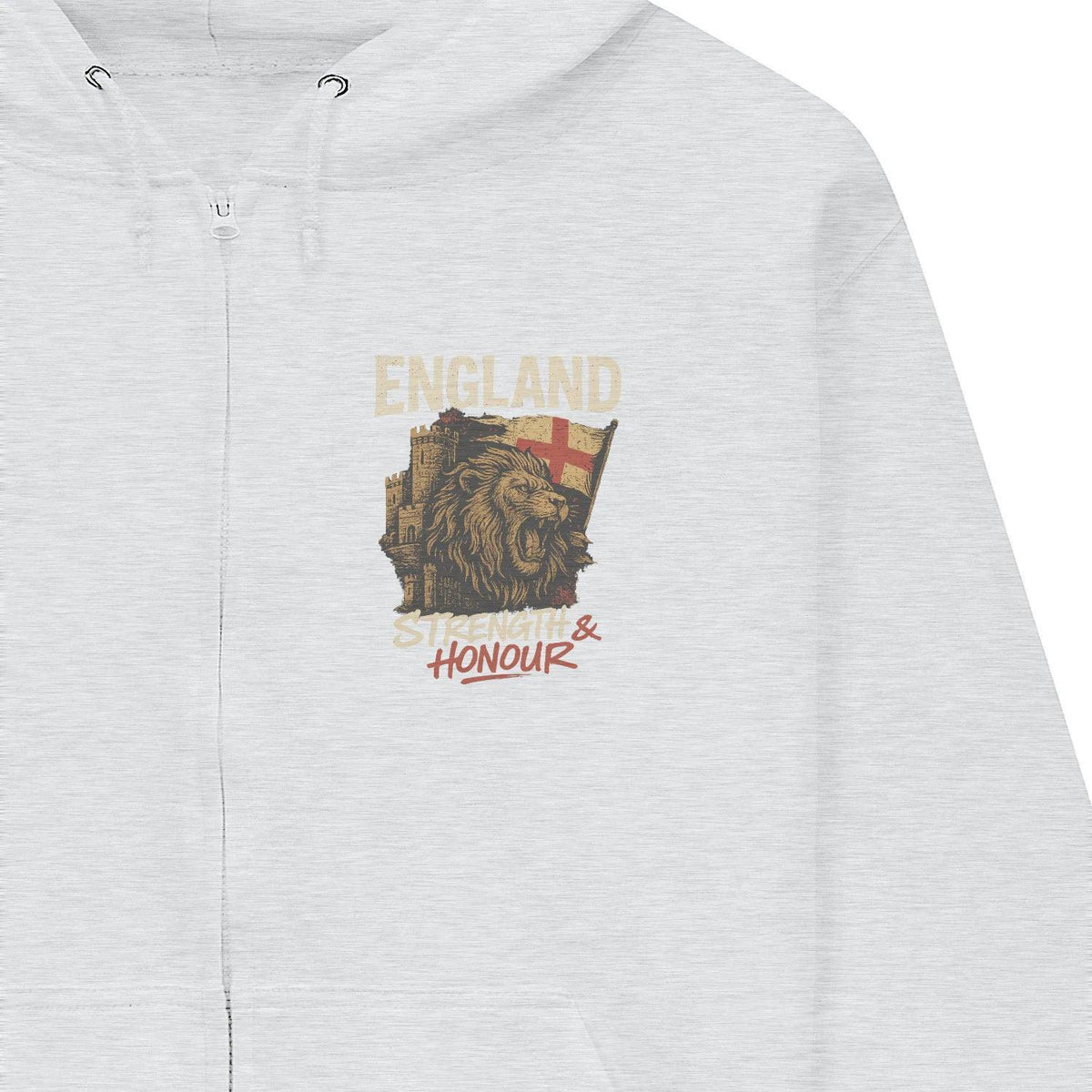 English Lion Zip Hoodie - Strength, Heritage Streetwear - Celtic Wolfwear