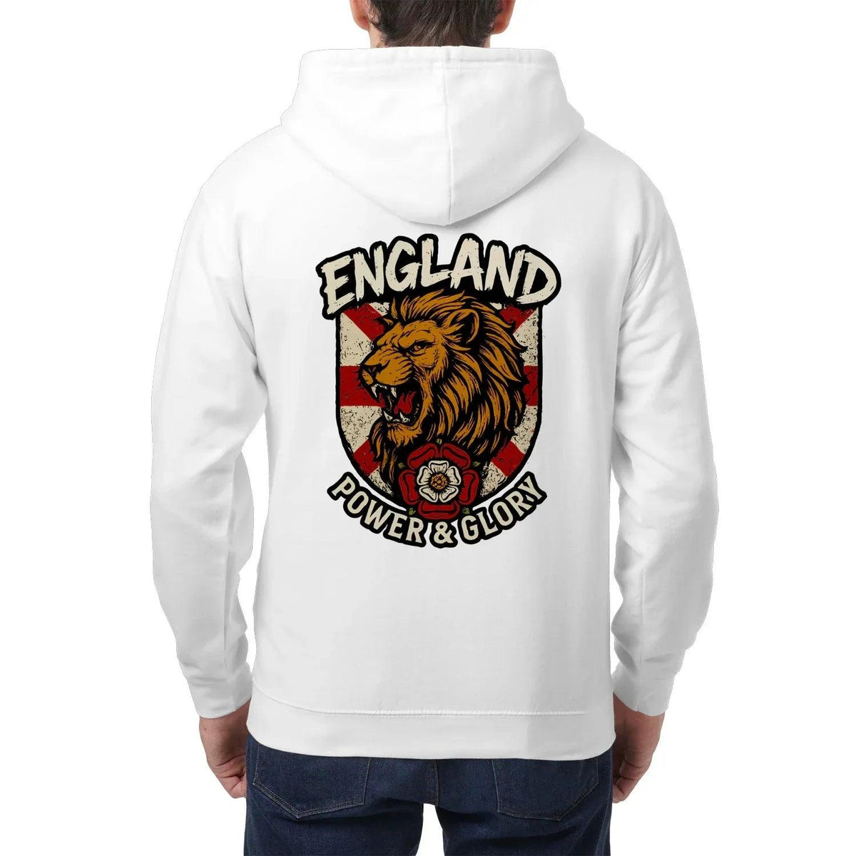 English Lion Zip Hoodie - White Badge Unisex Streetwear - Celtic Wolfwear