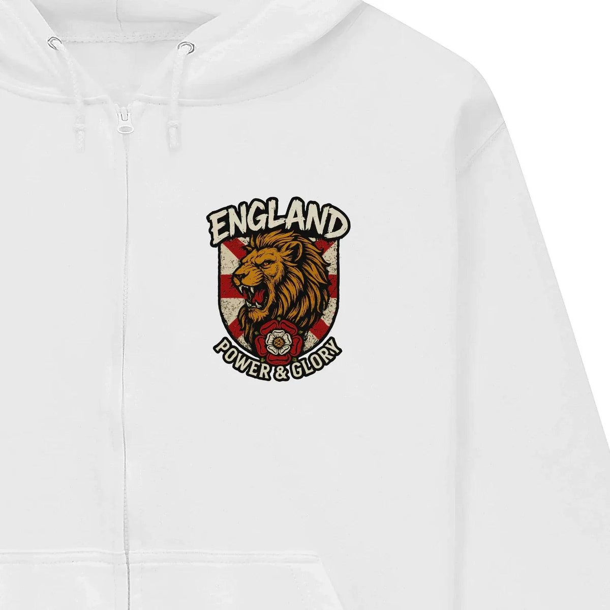 English Lion Zip Hoodie - White Badge Unisex Streetwear - Celtic Wolfwear