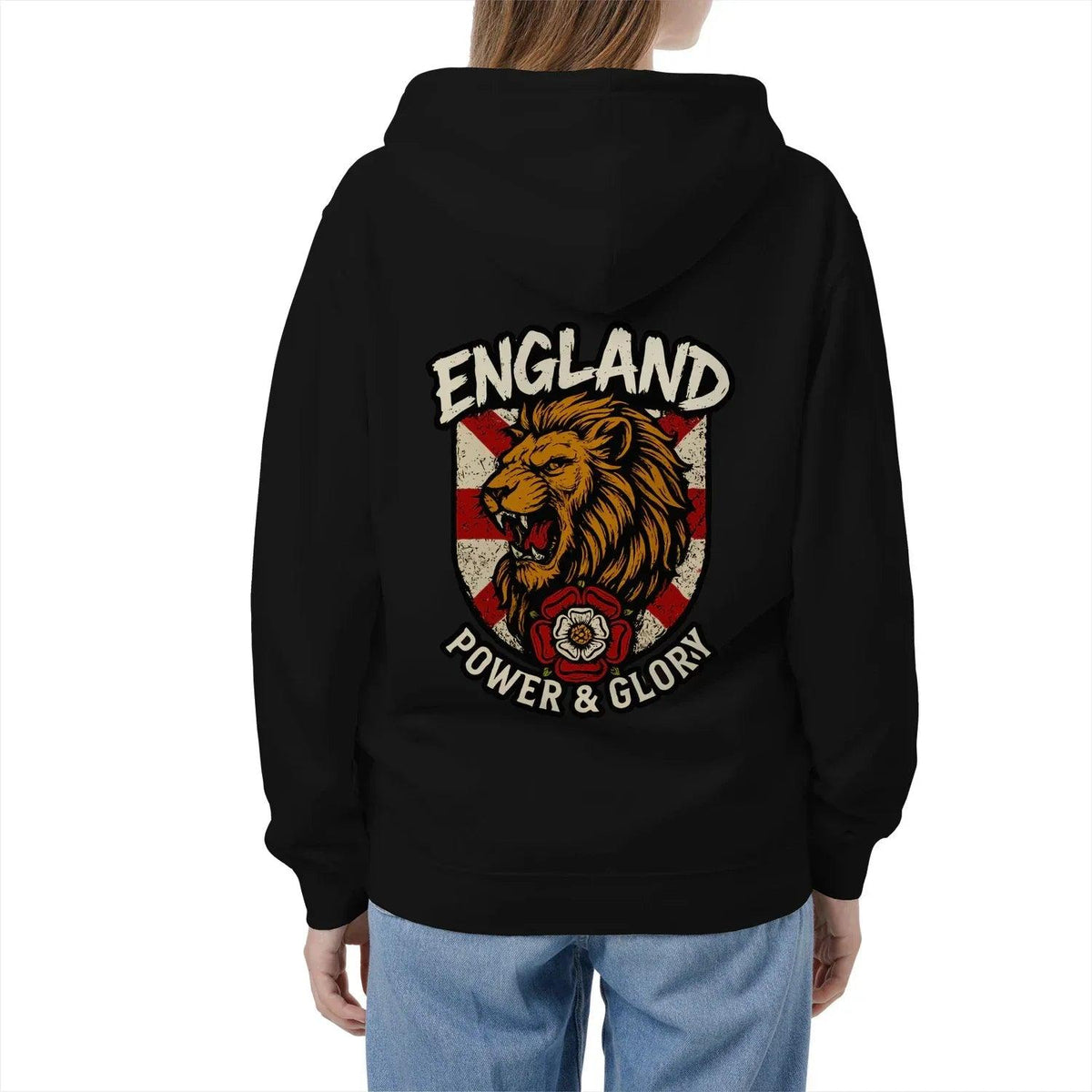 English Lion Zip Hoodie - White Badge Unisex Streetwear - Celtic Wolfwear