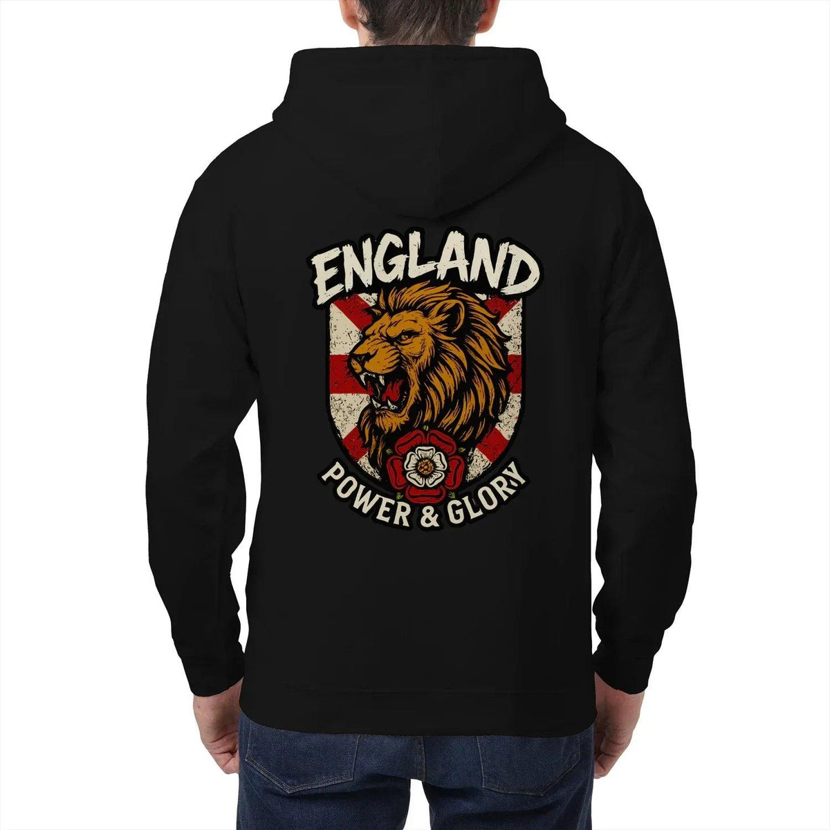 English Lion Zip Hoodie - White Badge Unisex Streetwear - Celtic Wolfwear