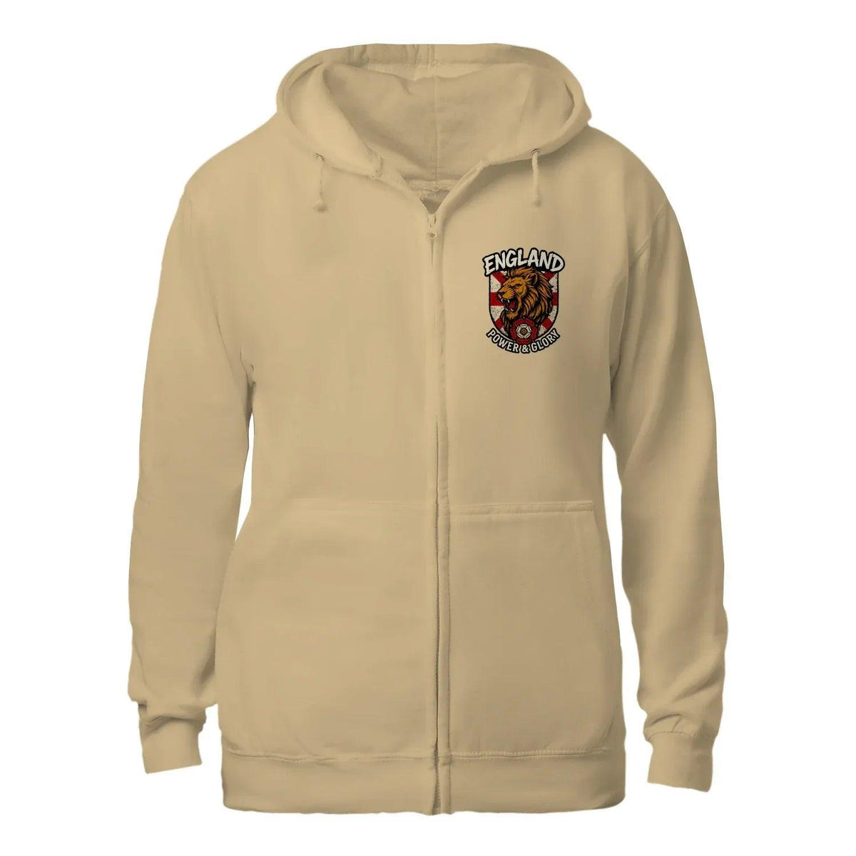 English Lion Zip Hoodie - White Badge Unisex Streetwear - Celtic Wolfwear
