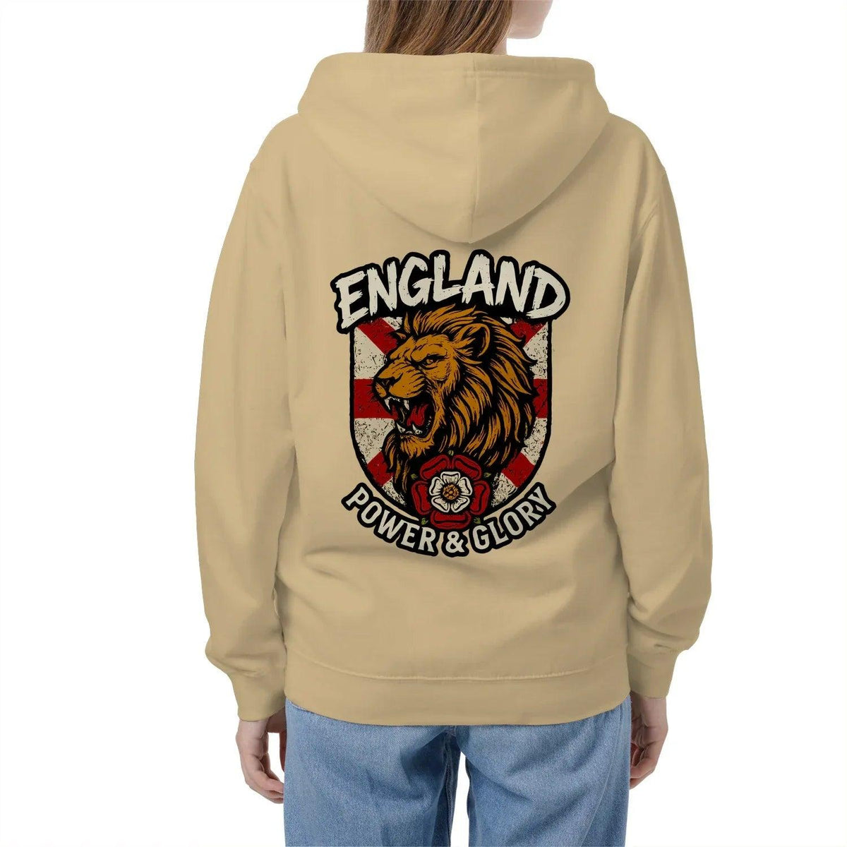 English Lion Zip Hoodie - White Badge Unisex Streetwear - Celtic Wolfwear