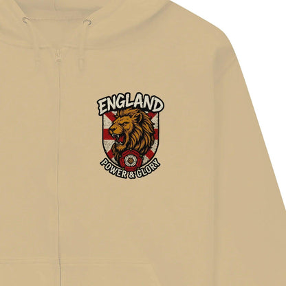 English Lion Zip Hoodie - White Badge Unisex Streetwear - Celtic Wolfwear