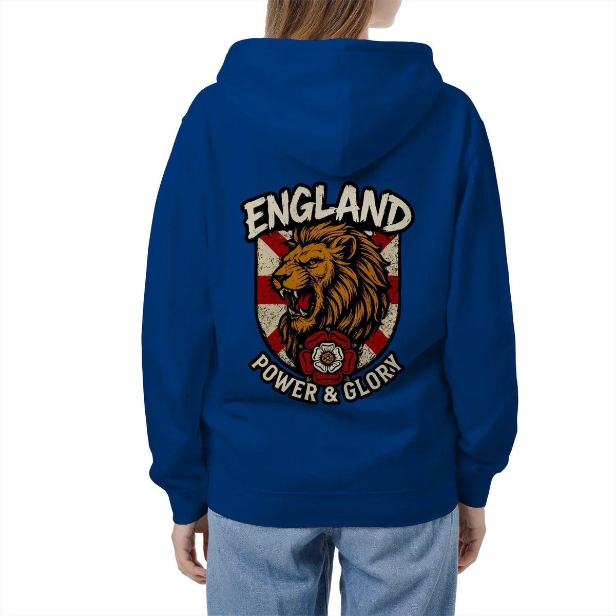 English Lion Zip Hoodie - White Badge Unisex Streetwear - Celtic Wolfwear