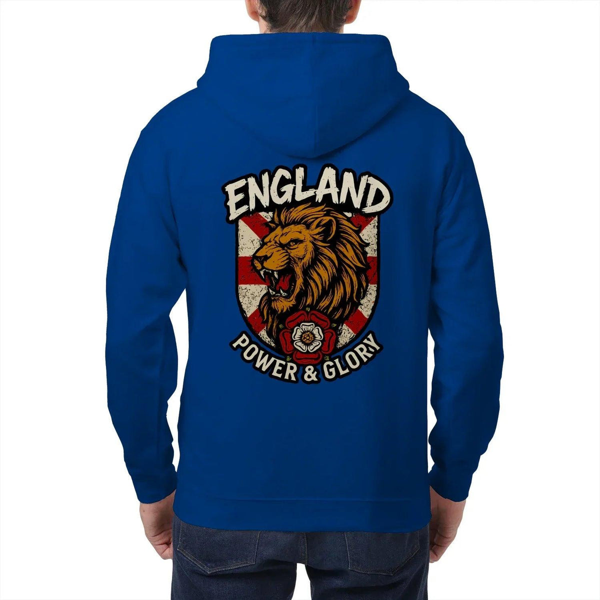 English Lion Zip Hoodie - White Badge Unisex Streetwear - Celtic Wolfwear