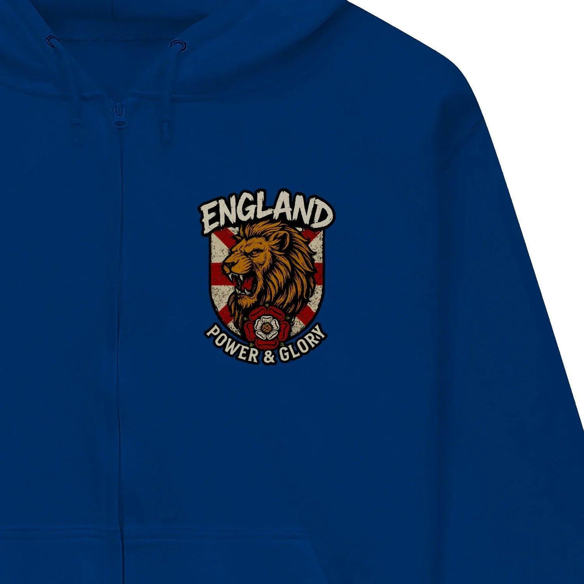 English Lion Zip Hoodie - White Badge Unisex Streetwear - Celtic Wolfwear