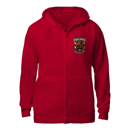 English Lion Zip Hoodie - White Badge Unisex Streetwear - Celtic Wolfwear