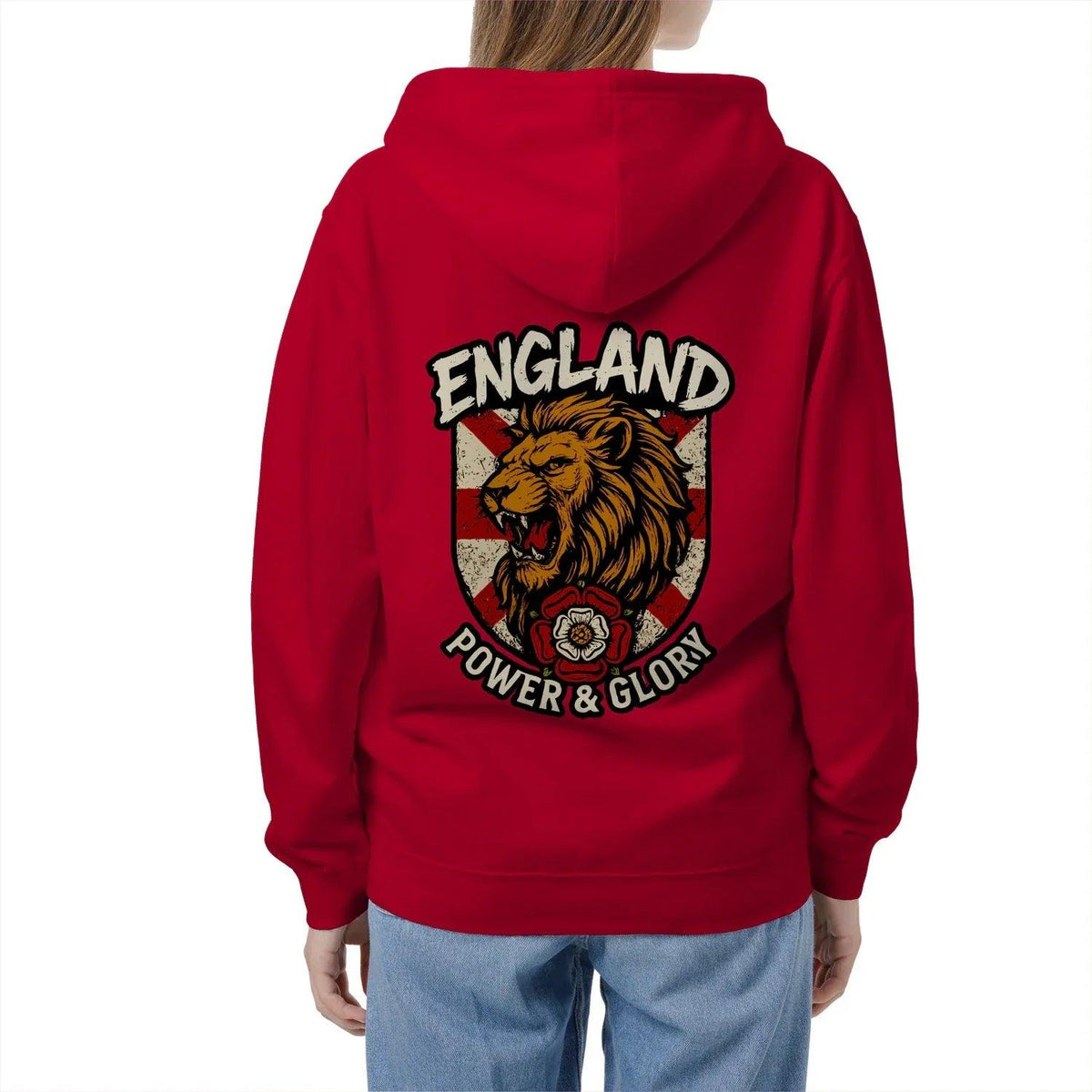 English Lion Zip Hoodie - White Badge Unisex Streetwear - Celtic Wolfwear
