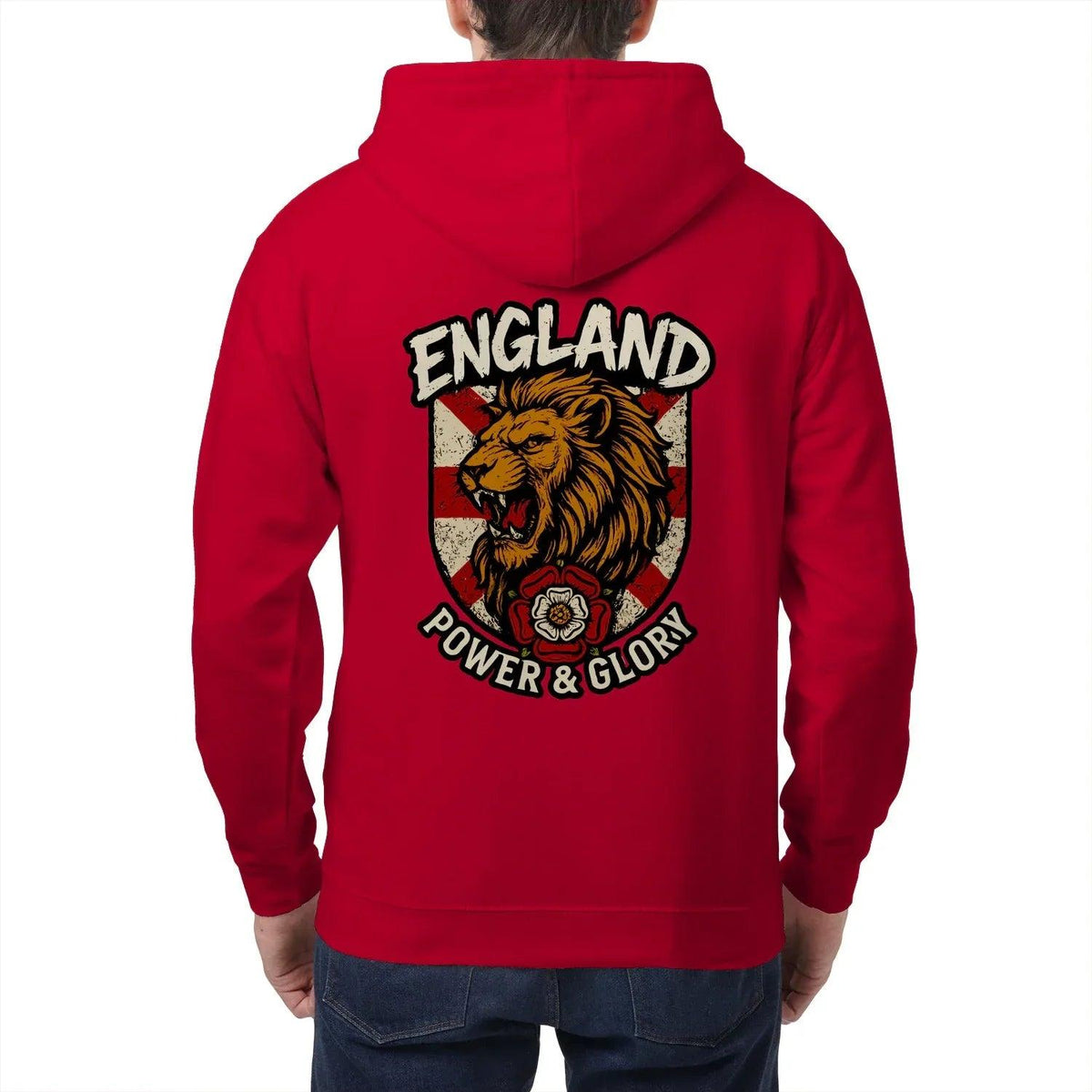 English Lion Zip Hoodie - White Badge Unisex Streetwear - Celtic Wolfwear