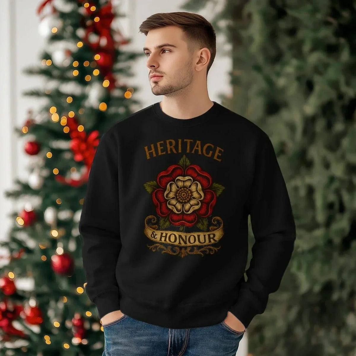 English Sweatshirt - Heritage Honour Rose Unisex Streetwear - Celtic Wolfwear