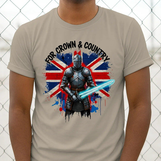 English T-Shirt - Heritage Crown and Country Knight Tee Crew - Celtic Wolfwear