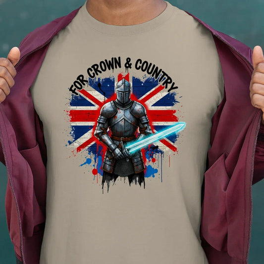 English T-Shirt - Heritage Crown and Country Knight Tee Crew - Celtic Wolfwear