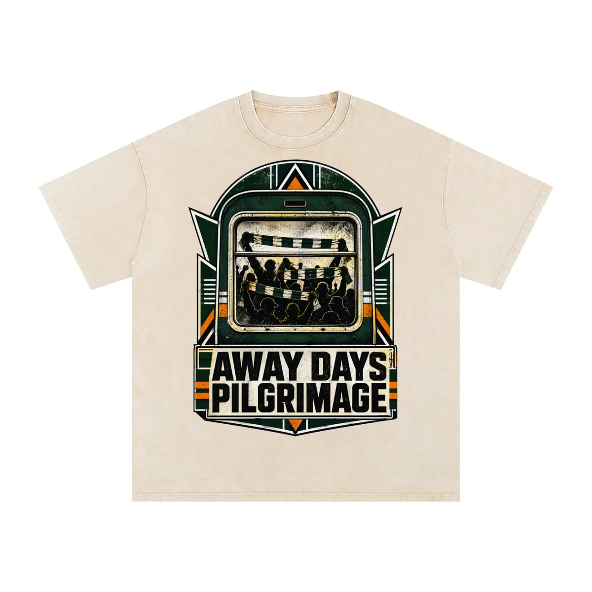 Glasgow Hoops Away Days Pilgrimage: Snow Washed Oversized Cotton T-Shirt - Celtic Wolfwear