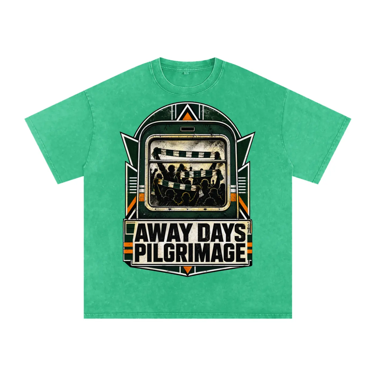 Glasgow Hoops Away Days Pilgrimage: Snow Washed Oversized Cotton T-Shirt - Celtic Wolfwear