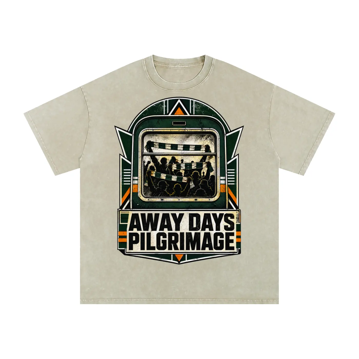 Glasgow Hoops Away Days Pilgrimage: Snow Washed Oversized Cotton T-Shirt - Celtic Wolfwear