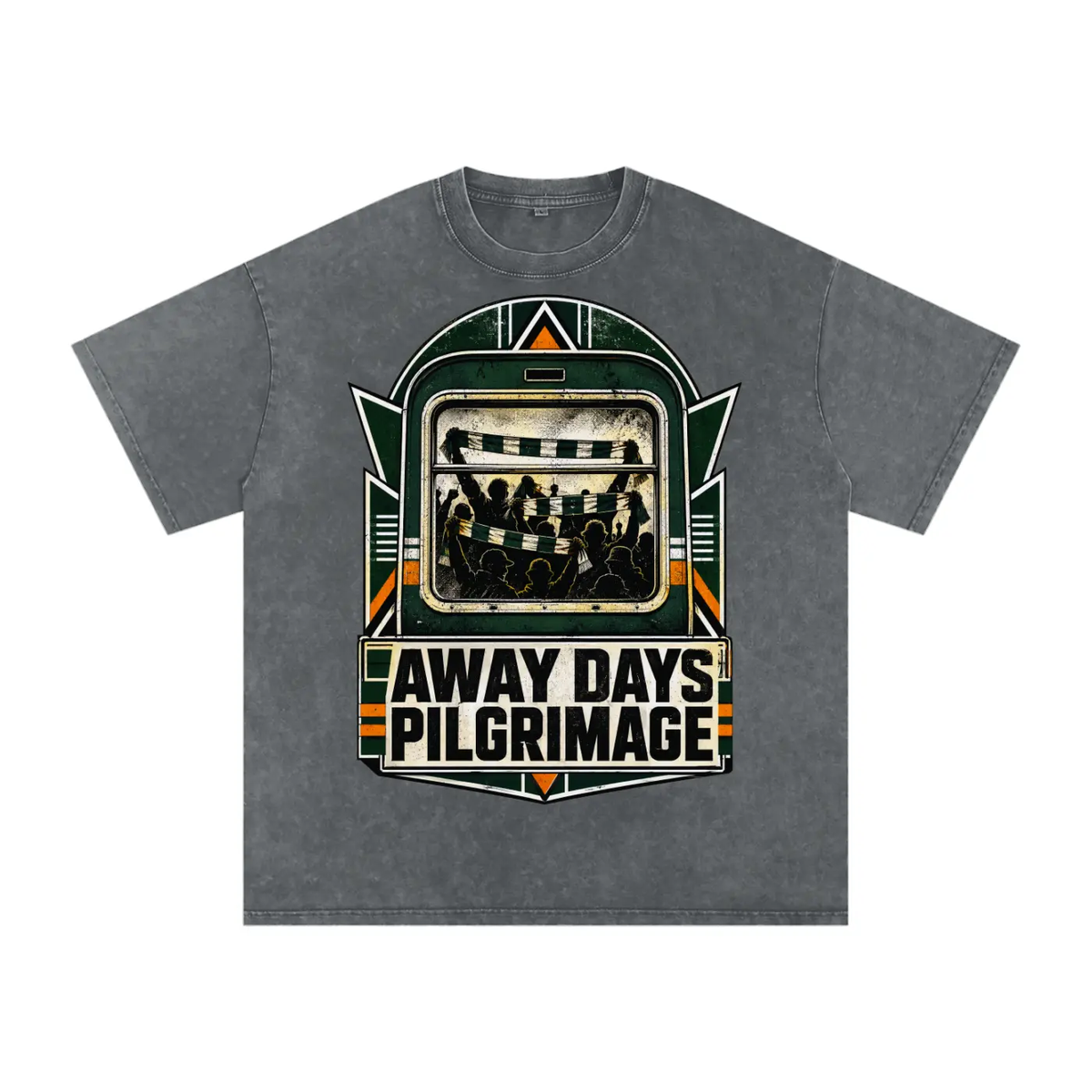 Glasgow Hoops Away Days Pilgrimage: Snow Washed Oversized Cotton T-Shirt - Celtic Wolfwear